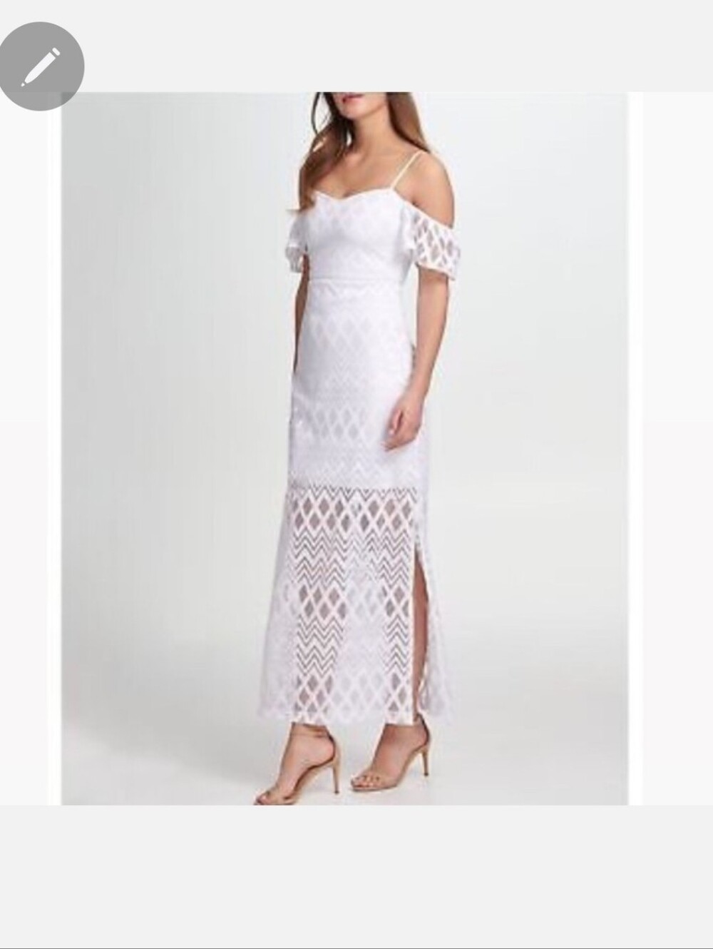 Guess White Off-Shoulder Maxi Skirt with Sheer Geometric Lace